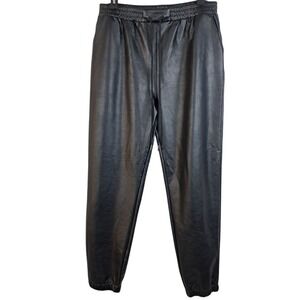 21 SAINTS XL Faux Leather Jogger Pants Black Drawstring‎ Elastic Waist